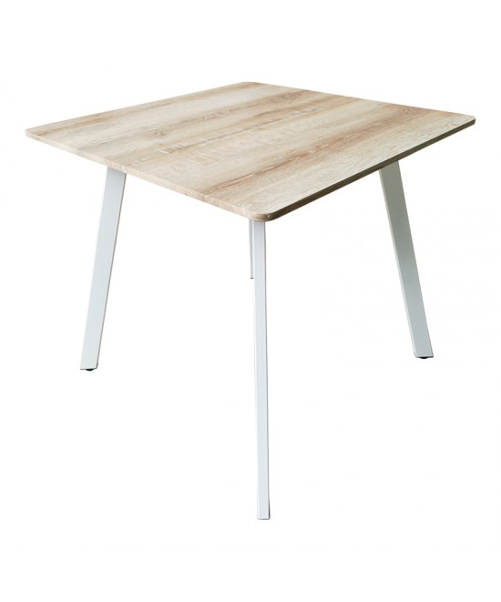 Τραπέζι Squaro pakoworld sonoma mdf με λευκά μεταλλικά πόδια 80x80x75εκ