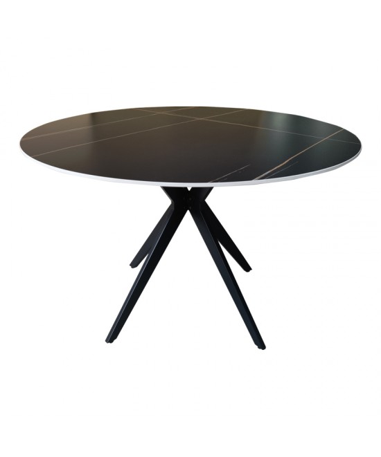 Τραπέζι Orbital pakoworld sintered stone μαύρη όψη μαρμάρου με μαύρα μεταλλικά πόδια Φ120x76εκ