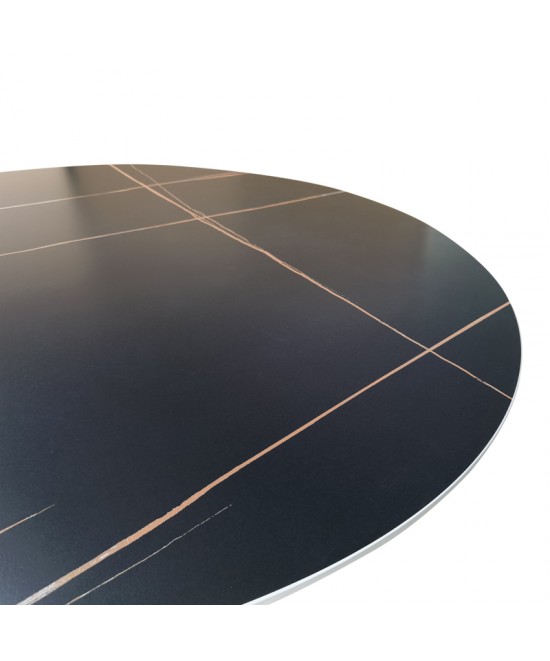 Τραπέζι Orbital pakoworld sintered stone μαύρη όψη μαρμάρου με μαύρα μεταλλικά πόδια Φ120x76εκ