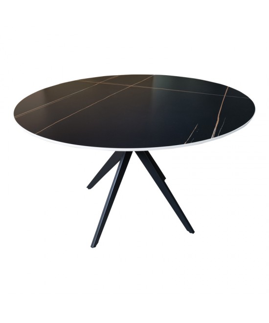 Τραπέζι Orbital pakoworld sintered stone μαύρη όψη μαρμάρου με μαύρα μεταλλικά πόδια Φ120x76εκ