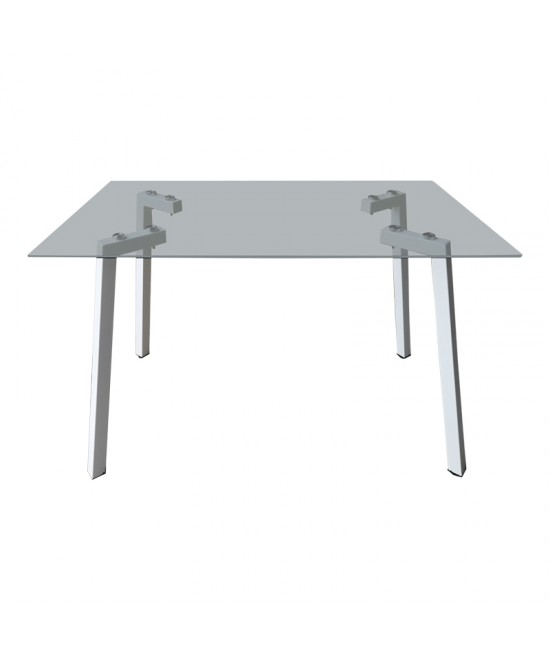 Τραπέζι Titta pakoworld γυάλινη επιφάνεια με λευκά μεταλλικά πόδια 120x70x75εκ