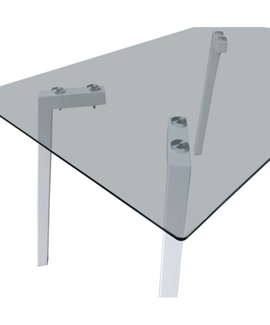 Τραπέζι Titta pakoworld γυάλινη επιφάνεια με λευκά μεταλλικά πόδια 120x70x75εκ