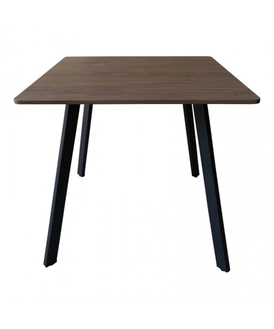 Τραπέζι Squaro pakoworld καρυδί mdf με μαύρα μεταλλικά πόδια 80x80x75εκ