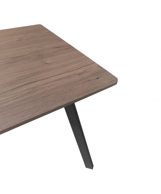 Τραπέζι Squaro pakoworld καρυδί mdf με μαύρα μεταλλικά πόδια 80x80x75εκ