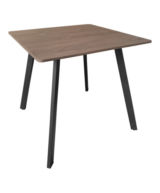 Τραπέζι Squaro pakoworld καρυδί mdf με μαύρα μεταλλικά πόδια 80x80x75εκ