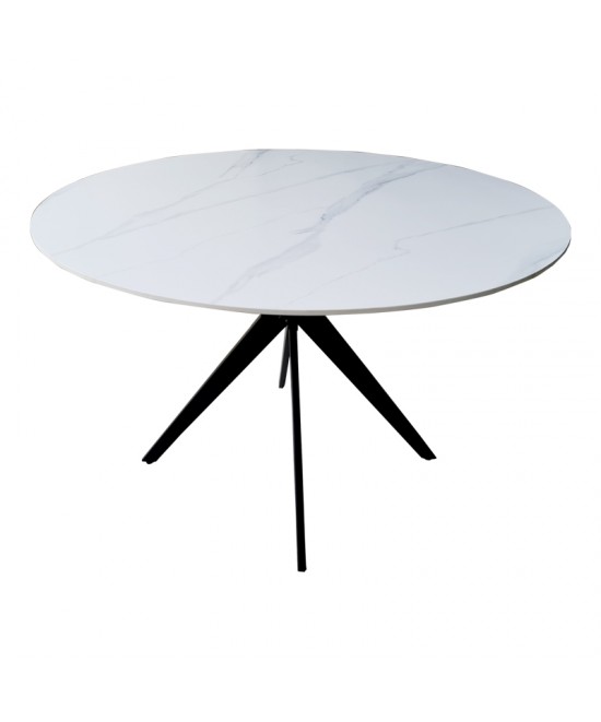 Τραπέζι Orbital pakoworld sintered stone λευκή όψη μαρμάρου με μαύρα μεταλλικά πόδια Φ120x76εκ