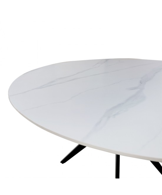 Τραπέζι Orbital pakoworld sintered stone λευκή όψη μαρμάρου με μαύρα μεταλλικά πόδια Φ120x76εκ