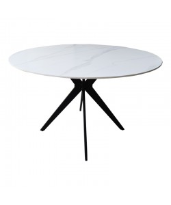 Τραπέζι Orbital pakoworld sintered stone λευκή όψη μαρμάρου με μαύρα μεταλλικά πόδια Φ120x76εκ