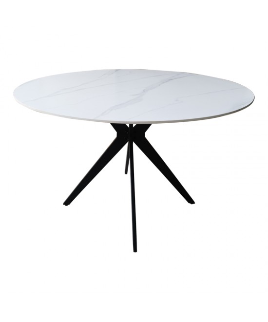 Τραπέζι Orbital pakoworld sintered stone λευκή όψη μαρμάρου με μαύρα μεταλλικά πόδια Φ120x76εκ