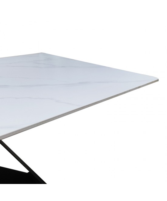 Τραπέζι Mapele pakoworld sintered stone λευκή όψη μαρμάρου με μαύρα μεταλλικά πόδια 180x90x75εκ