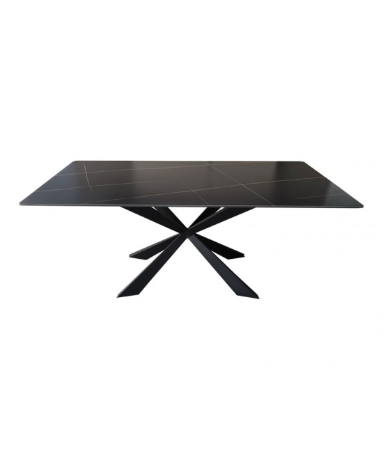 Τραπέζι Mattias pakoworld sintered stone μαύρη όψη μαρμάρου με μαύρα μεταλλικά πόδια 180x90x75εκ