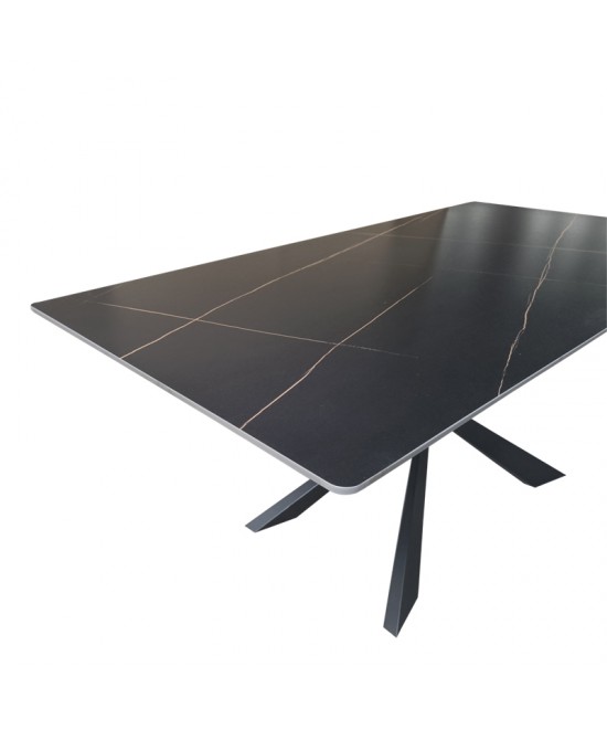 Τραπέζι Mattias pakoworld sintered stone μαύρη όψη μαρμάρου με μαύρα μεταλλικά πόδια 180x90x75εκ