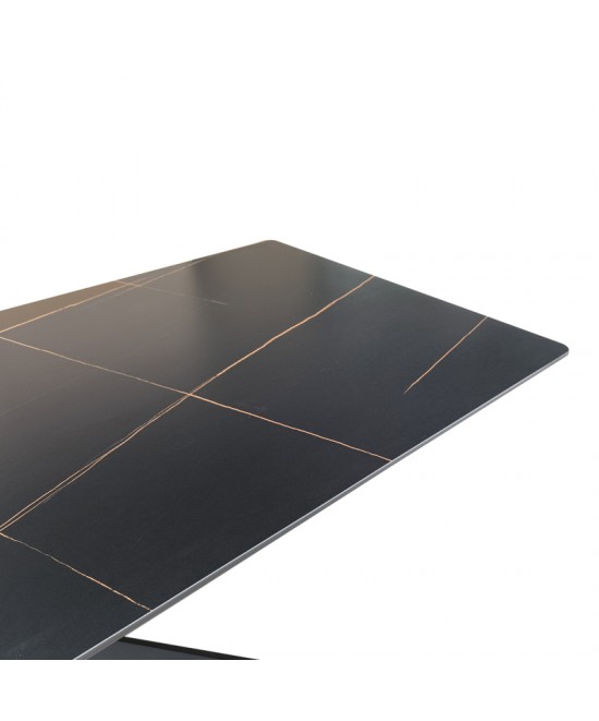 Τραπέζι Mattias pakoworld sintered stone μαύρη όψη μαρμάρου με μαύρα μεταλλικά πόδια 180x90x75εκ