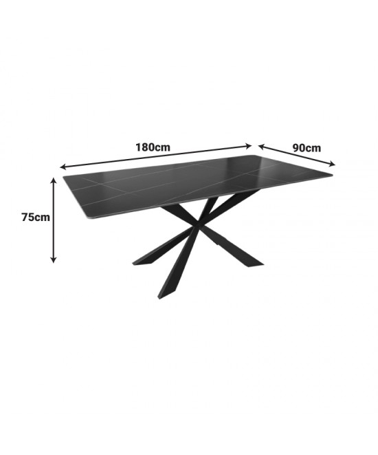Τραπέζι Mattias pakoworld sintered stone μαύρη όψη μαρμάρου με μαύρα μεταλλικά πόδια 180x90x75εκ