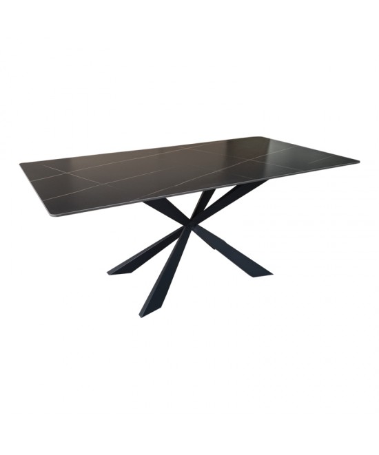 Τραπέζι Mattias pakoworld sintered stone μαύρη όψη μαρμάρου με μαύρα μεταλλικά πόδια 180x90x75εκ