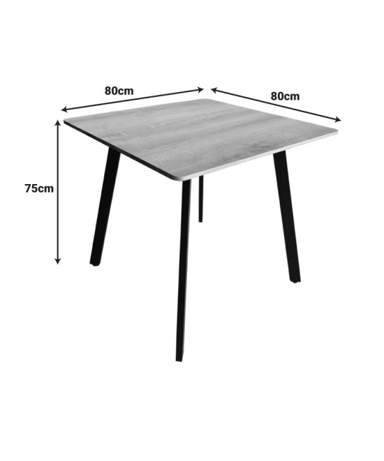 Τραπέζι Squaro pakoworld sonoma mdf με μαύρα μεταλλικά πόδια 80x80x75εκ