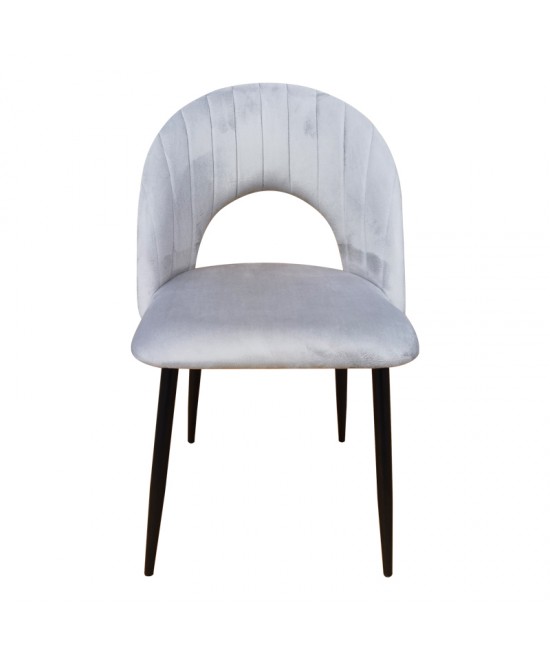 Καρέκλα Lovingo pakoworld βελούδο γκρι με μαύρα μεταλλικά πόδια 50x47x85.5εκ