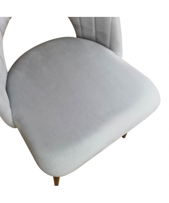 Καρέκλα Lovingo pakoworld βελούδο γκρι με μαύρα μεταλλικά πόδια 50x47x85.5εκ