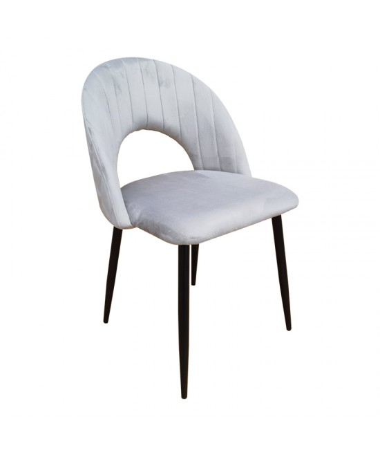 Καρέκλα Lovingo pakoworld βελούδο γκρι με μαύρα μεταλλικά πόδια 50x47x85.5εκ