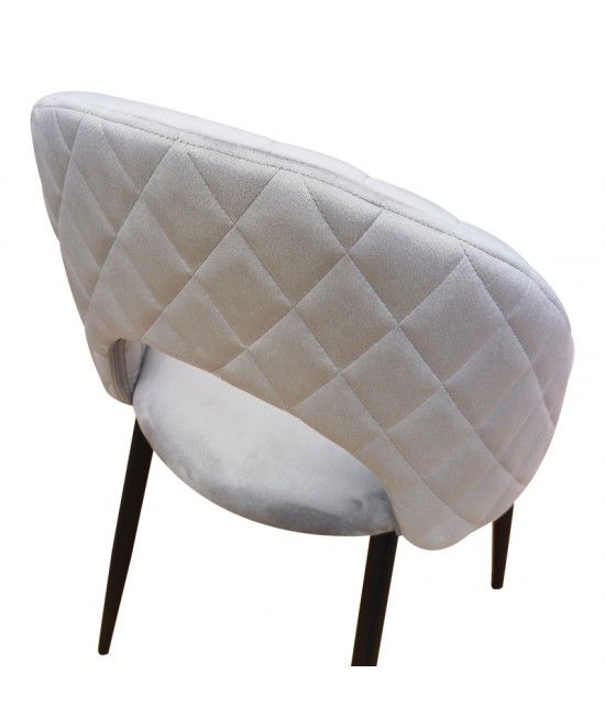 Καρέκλα Lovingo pakoworld βελούδο γκρι με μαύρα μεταλλικά πόδια 50x47x85.5εκ