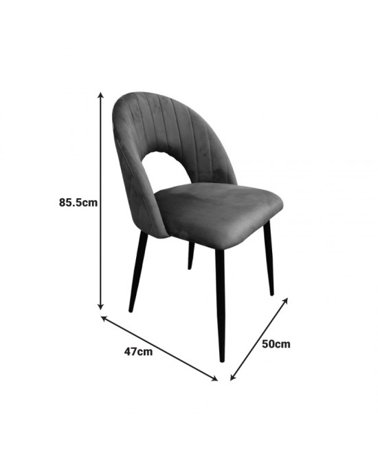 Καρέκλα Lovingo pakoworld βελούδο γκρι με μαύρα μεταλλικά πόδια 50x47x85.5εκ