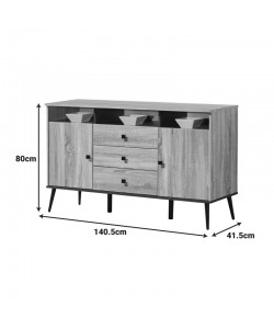 Μπουφές Zezan pakoworld σε sonoma-ανθρακί απόχρωση 140.5x41.5x80εκ