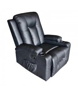 Πολυθρόνα relax με μηχανισμό massage Gessel pakoworld PU σε μαύρη απόχρωση 80x90x98εκ