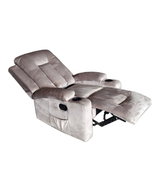 Πολυθρόνα relax Gessel pakoworld βελούδο σε γκρι απόχρωση 80x90x98εκ