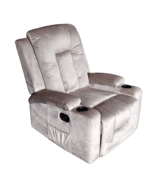 Πολυθρόνα relax Gessel pakoworld βελούδο σε γκρι απόχρωση 80x90x98εκ