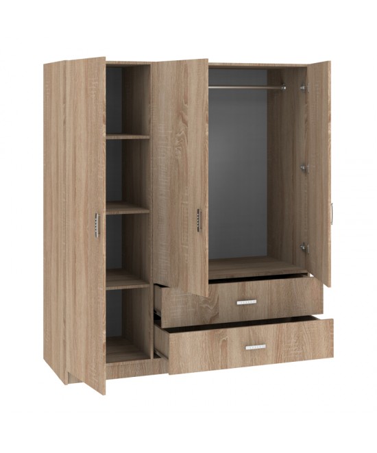 Ντουλάπα τρίφυλλη Royal pakoworld με συρτάρια sonoma 150x58x177εκ Ντουλάπα τρίφυλλη Royal pakoworld με συρτάρια sonoma 150x58x177εκ
