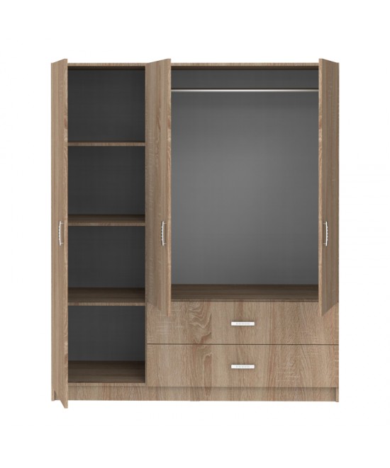 Ντουλάπα τρίφυλλη Royal pakoworld με συρτάρια sonoma 150x58x177εκ Ντουλάπα τρίφυλλη Royal pakoworld με συρτάρια sonoma 150x58x177εκ