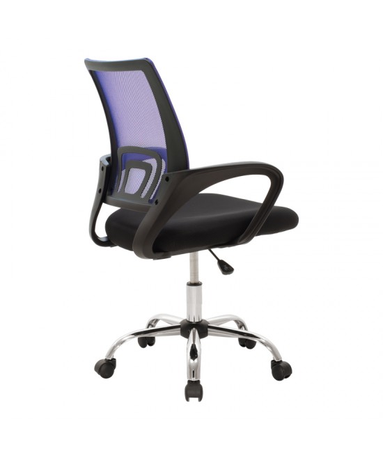 Καρέκλα γραφείου Berto II pakoworld με ανάκλιση ύφασμα mesh σε μπλε-μαύρη απόχρωση και βάση χρωμίου 60x48x85-95εκ