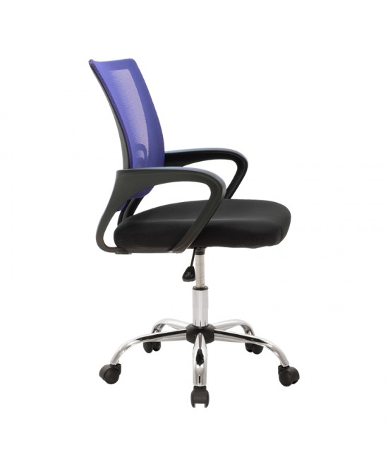 Καρέκλα γραφείου Berto II pakoworld με ανάκλιση ύφασμα mesh σε μπλε-μαύρη απόχρωση και βάση χρωμίου 60x48x85-95εκ
