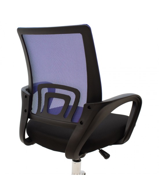 Καρέκλα γραφείου Berto II pakoworld με ανάκλιση ύφασμα mesh σε μπλε-μαύρη απόχρωση και βάση χρωμίου 60x48x85-95εκ