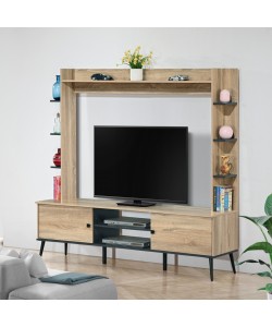 Σύνθετο σαλονιού Zezan pakoworld σε sonoma-ανθρακί απόχρωση 182.5x40x162εκ