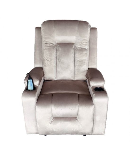 Πολυθρόνα relax με μηχανισμό massage Gessel pakoworld βελούδο σε γκρι απόχρωση 80x90x98εκ
