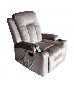 Πολυθρόνα relax με μηχανισμό massage Gessel pakoworld βελούδο σε γκρι απόχρωση 80x90x98εκ