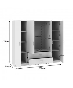 Ντουλάπα τετράφυλλη Royal pakoworld με συρτάρια sonoma 200x58x177εκ