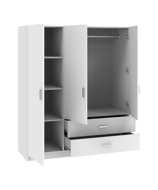 Ντουλάπα τρίφυλλη Royal pakoworld με συρτάρια λευκό 150x58x177εκ