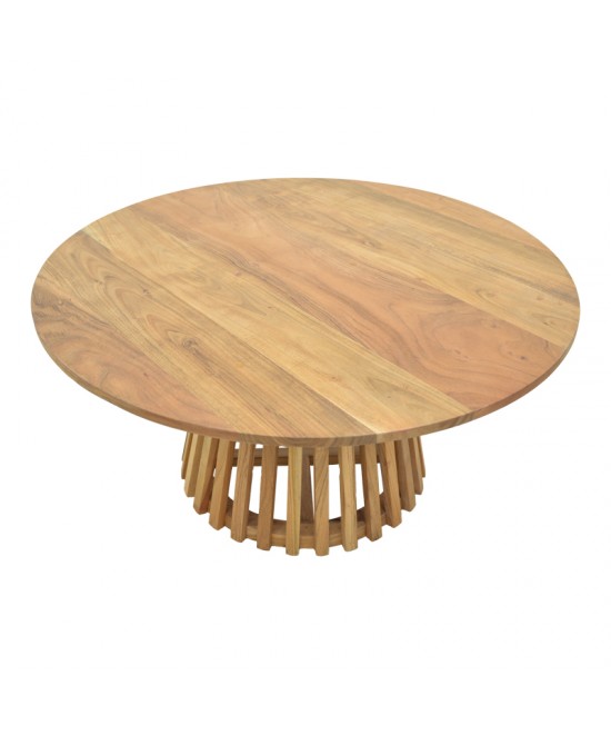 Τραπέζι σαλονιού Radiane pakoworld μασίφ ξύλο ακακίας σε φυσική απόχρωση Φ80x40εκ