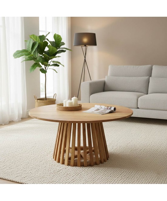 Τραπέζι σαλονιού Radiane pakoworld μασίφ ξύλο ακακίας σε φυσική απόχρωση Φ80x40εκ