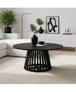 Τραπέζι σαλονιού Radiane pakoworld μασίφ ξύλο ακακίας σε μαύρη απόχρωση Φ80x40εκ