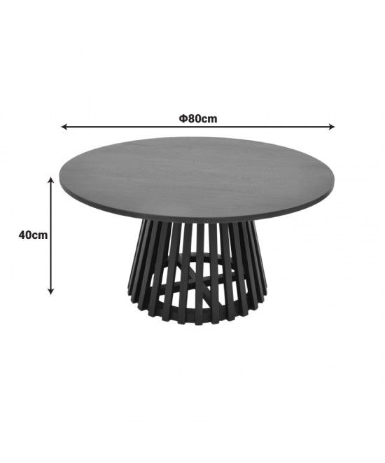 Τραπέζι σαλονιού Radiane pakoworld μασίφ ξύλο ακακίας σε μαύρη απόχρωση Φ80x40εκ