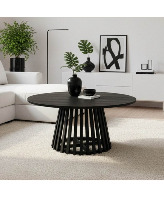 Τραπέζι σαλονιού Radiane pakoworld μασίφ ξύλο ακακίας σε μαύρη απόχρωση Φ80x40εκ