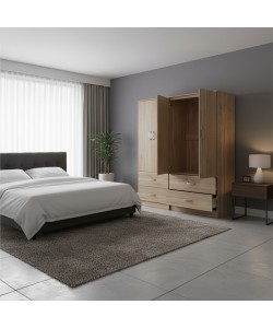 Ντουλάπα τετράφυλλη με συρτάρια Lego pakoworld sonoma 160x42x180εκ