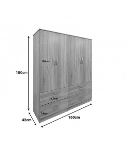 Ντουλάπα τετράφυλλη με συρτάρια Lego pakoworld sonoma 160x42x180εκ
