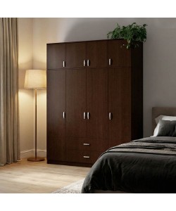 Ντουλάπα τετράφυλλη Royal pakoworld με συρτάρια και πατάρι wenge 200x58x230εκ