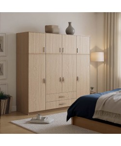 Ντουλάπα τετράφυλλη Royal pakoworld με συρτάρια και πατάρι sonoma 200x58x230εκ