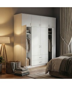 Ντουλάπα τετράφυλλη Royal pakoworld με συρτάρια και πατάρι λευκό 200x58x230εκ