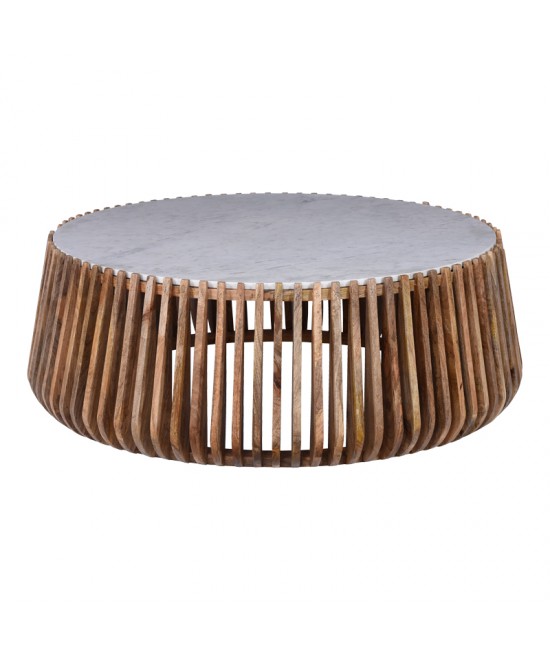 Τραπέζι σαλονιού Mable pakoworld mango ξύλο σε φυσική απόχρωση με επιφάνεια μαρμάρου Φ120x45εκ